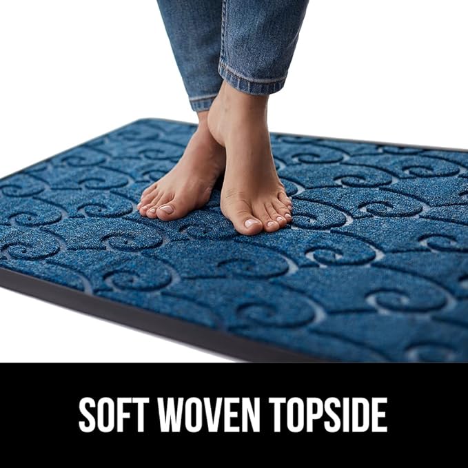 GORILLA GRIP 100% Waterproof All-Season WeatherMax Doormat, US Designed Natural Rubber, Stain and Fade Resistant, Low Profile Indoor Outdoor Door Mats, Easy Clean Patio Mat, 17x29, Ocean Blue Waves