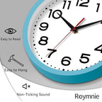 Wall Clock Silent Non-Ticking Modern Clock Battery Operated 8 Inch Small Classic Analog Decorative for Kitchen, Living Room, Office, Bedroom, Bathroom (Blue)