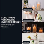 ELIXIR GLASSWARE Glass Candle Holder - Large Hand Blown Bubble Hurricane Pillar Candle Holders - Perfect for Centerpiece or Vase - Clear Hurricanes for Tall Candles - Set of 3