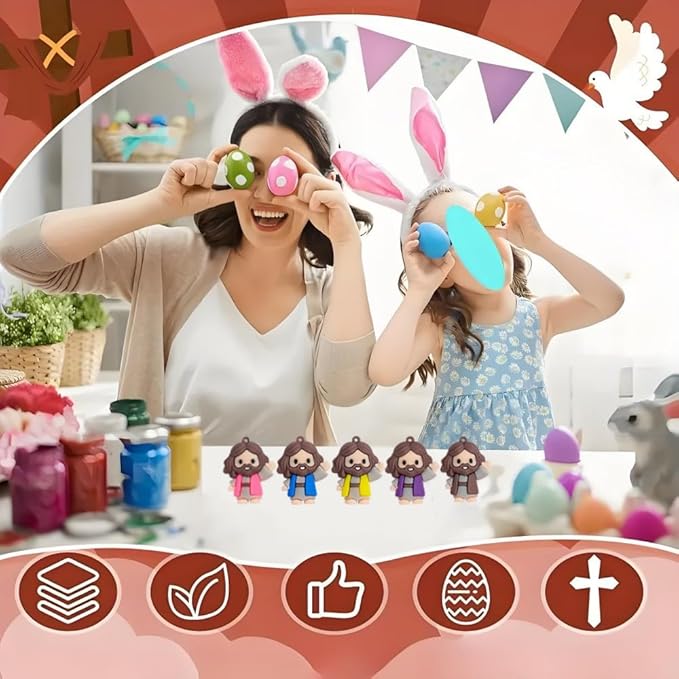 25 Pcs Little Jesus Figures - Mini Jesus Figures Toy to Hide and Seek Tiny Christ Savior Doll Religious Party Favors for Easter Church Sunday School Baptism Gift(Lively Colors)