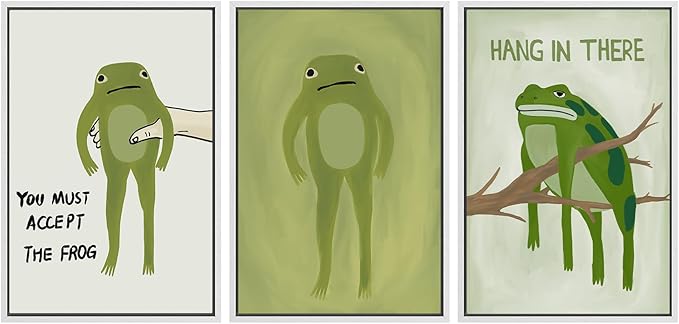 SIGNWIN Framed Canvas Print Wall Art Whimsical Frog Humorous Green Frog Photography Modern Art Minimalist Black and White for Living Room, Bedroom, Office - 16"x24"x3 White