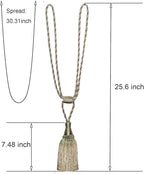 Fenghuangwu Curtain Tiebacks Handmade Elegant Curtain Tie Backs Holdbacks with Tassel for Home Office Decor 2 Pack - Beige