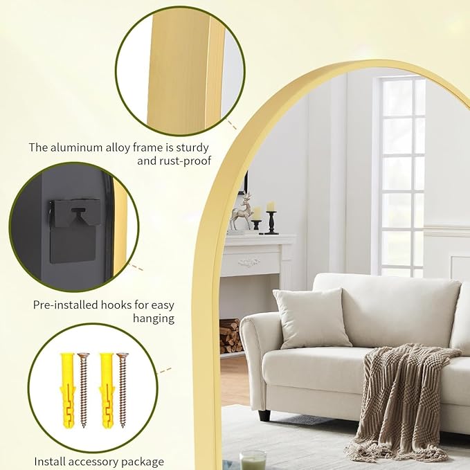 BEAUTYPEAK 32"x42" Arch Bathroom Mirror, Wall Mounted Vanity Metal Frame Mirror for Bedroom, Entryway, Living Room, Gold