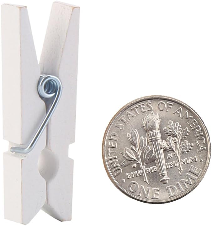 DECORA 3.5cm Sturdy White Wooden Mini Clothespin Photo Clips Pack of 100
