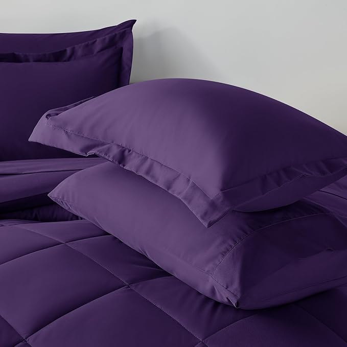 CozyLux Queen Comforter Set Purple - Bed in a Bag Queen Size 7 Pieces, Luxury Soft Bed Set for All Seasons, Bedding Set with Down Alternative Comforter, Sheets, Pillowcases & Shams