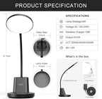 Desk Lamp with Wireless Charger, LED Desk Lamp for Home Office with Pen Holder, Dimmable Eye-Caring Study Desk Light Flexible Arm 3 Color Modes for College Dorm, 800 Lumens CRI 90