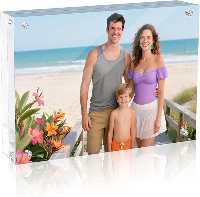 4x6 Acrylic Magnetic Picture Frame, 20 mm Thick Clear Double Sided Freestanding Photo Frame, Transparent Frameless Floating Frames with Magnets Corners