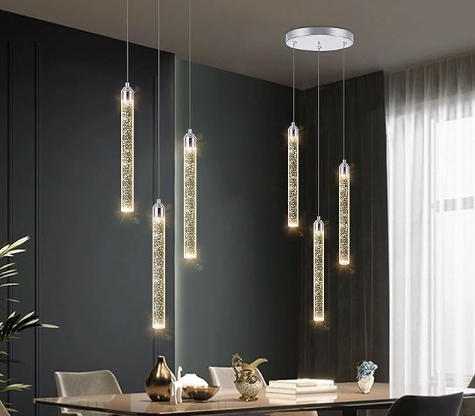 Mini Chandelier Crystal Pendant Lights Integrated LED Pendant Light Fixtures Kitchen Island Chandeliers Pendant Lighting for Dining Room Bubble Chromed Finished Ceiling Hanging Lights 2700K 6000K