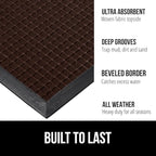 GORILLA GRIP 100% Waterproof All-Season WeatherMax Doormat US Designed Natural Rubber, Stain and Fade Resistant, Low Profile Indoor Outdoor Door Mats, Easy Clean Patio Mat, 17x29, Coffee Square