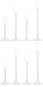 Candle Holder, Glass Taper Candle Tall Candlestick Holder, 4 Different Heights, for Table Centerpiece, Wedding, Party, Clear, 8pcs