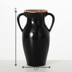 Sullivans Modern Vase with Handles, Modern Flower Ceramic Vases for Your Living Room, Home Office, and Kitchen, Minimalist Shelf for Real or Fake Flowers (CM3121) Black