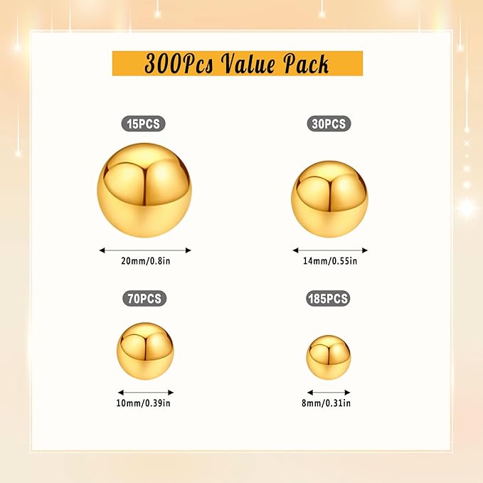 300Pcs Pearl Vase Filler, BrightGold No Hole Faux Pearl Beads for Centerpieces Vases, Candle Centerpieces, Wedding Birthday Party Home Decor 8/10/14/20mm