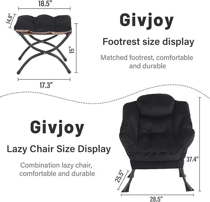 Lazy Chair and Ottoman, Large Accent Lounge Chair with Armrests and a Side Pocket, Modern Leisure Upholstered Sofa Reading Armchair with Footrest for Bedroom, Living Room, Dorm Rooms, Office