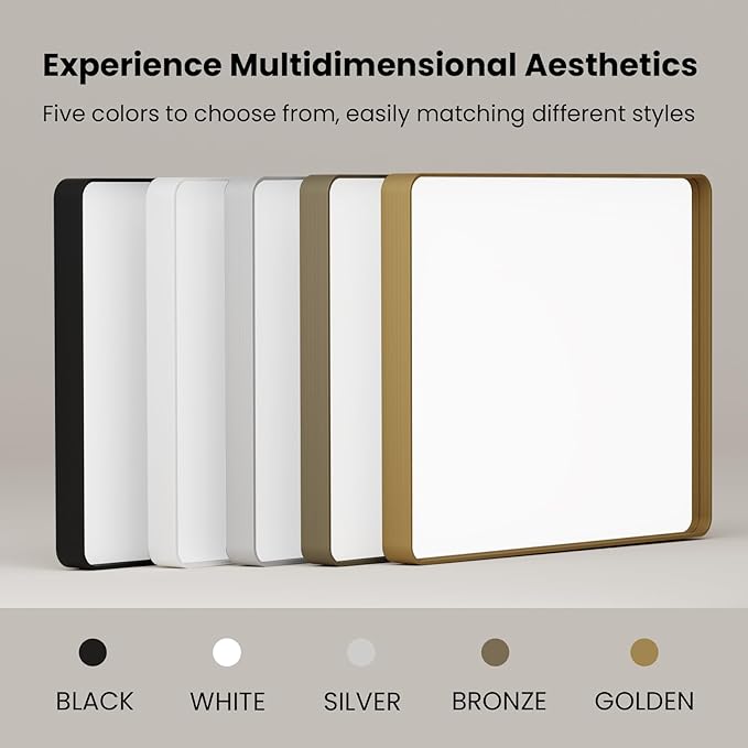 Gold Bathroom Mirror, 22x30 Inch Brushed Gold Metal Frame Mirror for Wall, Rounded Rectangle Bathroom Vanity Mirror, Tempered Glass, Anti-Rust, Horizontal/Vertical