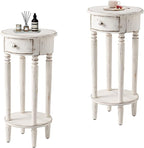 HOMPUS Farmhouse End Table Set of 2, Rustic Vintage Night Stand Set 2, Small White End Table with Drawer, Fully Assembled Narrow Wood Nightstand, Accent Bedside Table for Bedroom, Distressed off-white