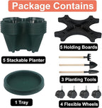 Vertical Planter 5 Tier Stackable Planters Garden Planters Strawberry Herb Flower and Vegetable Planter Indoor Outdoor Gardening Pots with Removable Wheels and Tools 2-Pack