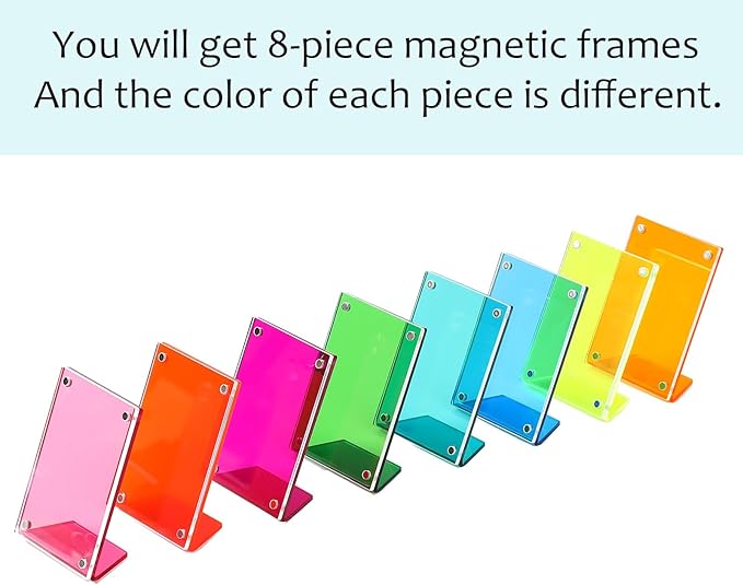 Acrylic Magnetic Picture Frames for Instax Polaroid,Table Top Mini 2x3 Wallet Size Photo Frame for Desk Decor (colorful 8 pack)