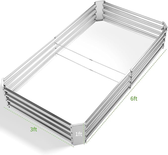 Land Guard 6×3×1ft Galvanized Metal Raised Garden Bed, Metal Planter Kit Box Outdoor for Deep-Rooted Vegetables, Flowers, Green and Herbs……