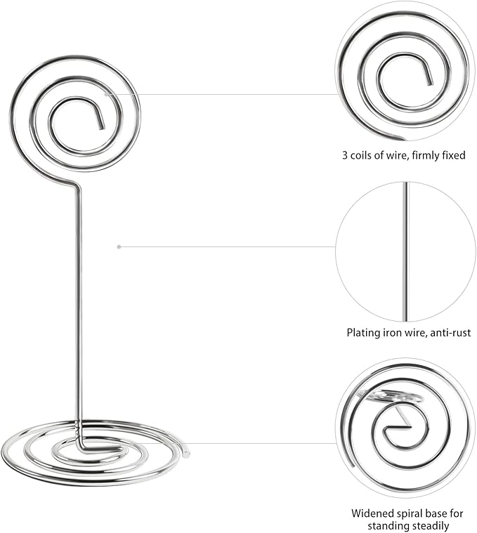 26 PCS Table Number Holder - Table Card Holder Stand Wire Photo Holder with 26 Pcs Floral Table Number Cards, Place Card Holder Stand for Weddings Party Office Paper Memo Menu Note Clips