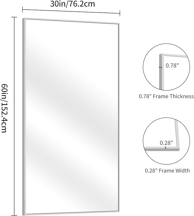 YIROMAN Bathroom Mirror 60"x30", Large Brushed Silver Bathroom Mirror for Over Sink with Aluminum Frame, Rectangular Vanity Mirror with Right Angle, Wall Mirror Hangs Horizontal or Vertical