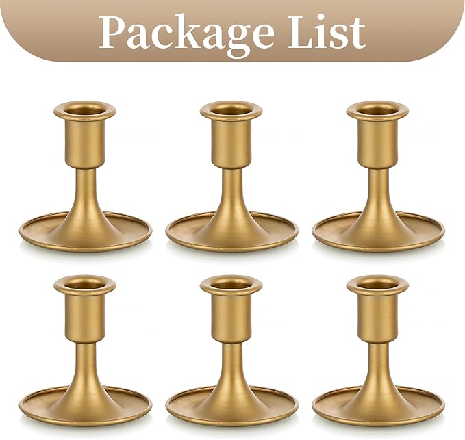 Sziqiqi 6pcs Gold Candlestick Holder for Wedding Centerpiece Small - Candle Holders for Taper Candles Table Centerpieces Alloy Candle Stick Holders for Fireplace Mantle