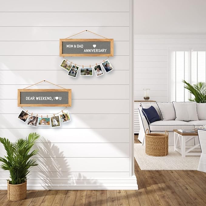 Picture Frames Collage Wall Decor Collage Picture Frames for Wall, Felt Letter Board with 340 Letters and 15 Clips, Unique Rustic DIY Photo Frames for Birthday Best Friend Family Party Gifts