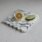 Natural Luxury Marble Tray with Scalloped Edge, Handmade Square Decorative Tray, Catch All Tray for Counter, Dresser, Nightstand and Home Décor (Arabescato Calacatta)