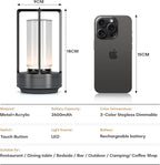 Portable Metal Table Lamp for Indoor/Outdoor ,Rechargeable Cordless LED Lamp, 3-Colour Infinitely Dimming Battery Powered Small Desk Lamp, Restaurant/Bedroom/Bar/Coffee/Camping Light (Grey Set of 2)