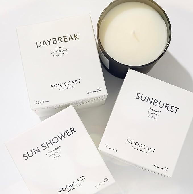 Moodcast Daybreak Scented Candle – Aesthetic Candle for Home, Mint, Basil Blossom & Eucalyptus, Clean Coco Wax Blend, Vegan, Paraben-Free, 45-Hour Long Lasting Burn – 8oz