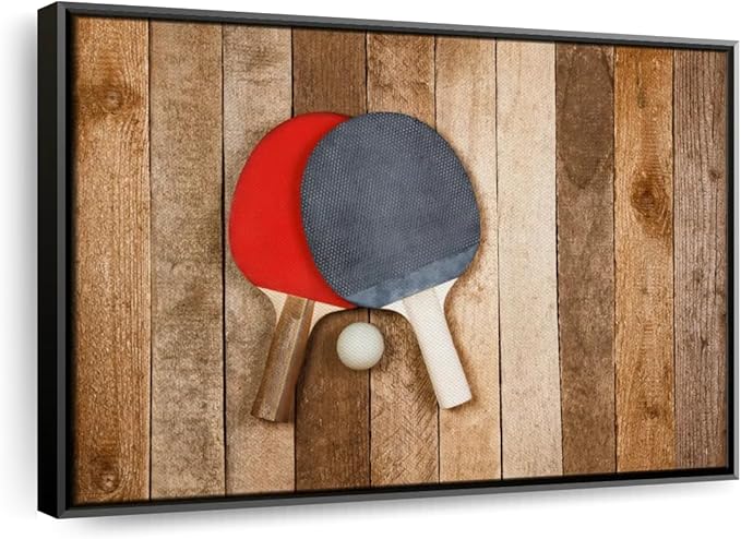 ElephantStock Ping Pong Wall Art - Horizontal Framed Canvas - 1-Piece Living Room Wall Decor - Photography Canvas Print - Brown and Red Decor for Wall - 31" X 21"