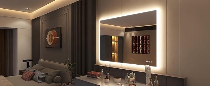 SBAGNO LED Bathroom Mirror with Lights, 40''x28'' 3D Border Bathroom Vanity Wall Mirror with Bluetooth, Anti-Fog, Stepless Dimming, 3 Colors, Tempered Glass Lighted Vanity Mirror for Bathroom