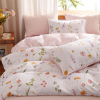 Floral Comforter Set Twin Size - 2 Pieces Pink White Floral Comforter Bedding Sets Reversible Pattern,Twin Back to School Comforter with Flowers Patterned and 1 Pillowcase