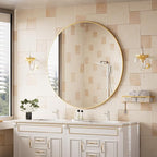 BEAUTYPEAK 42 Inch Round Mirror, Metal Frame Circle Mirror, Wall Mounted for Entryway, Bathroom, Vanity, Living Room, Gold