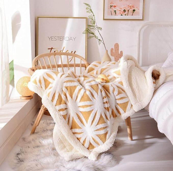 UKELER Yellow Sherpa Fleece Blanket Ultra Plush Lightweight Throw Blankets Cozy Soft Luxury Blanket for Couch Bed 60'' x 50''