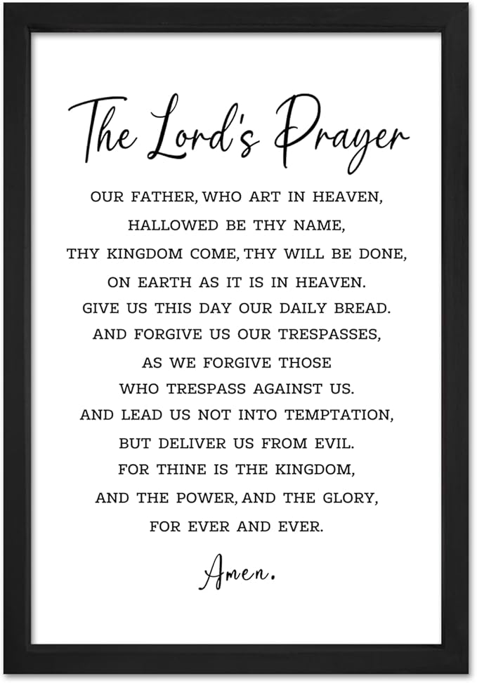 flowtorely The Lord's Prayer Plaque Bible Verse Sign Wall Decor 16"×11" Christian Scripture Inspirational Wooden Framed Wall Hanging Art (Black) 16"×11"