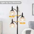 Black Floor Lamp for Living Room,Tall Standing Lamp Dimmable Tree Floor Lamps with 3 Rotatable Lights Glass Shade 66.5'' Modern Corner Lamp for Bedroom Office(3LED Bulbs Included)