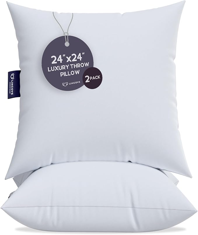 Lincove Euro Throw Pillow Insert Square 24"x24" Pillow – Made in Canada, 100% Cotton Shell, Down Alternative Filling, Vegan-Friendly, Hypoallergenic - Decorative Couch Pillows, 2 Pack