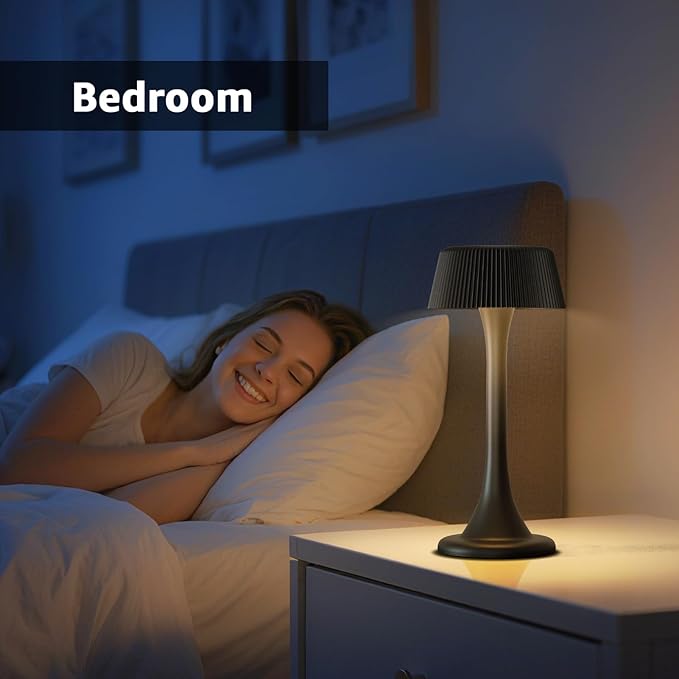 uuffoo Rechargeable Table Lamp, Outdoor Table lamp Cordless with Stepless Dimming & 3 Color Temperatures, Battery Operated Night Light for Patio, Bar, Restaurant, Home, Bedroom, Dining (Black)
