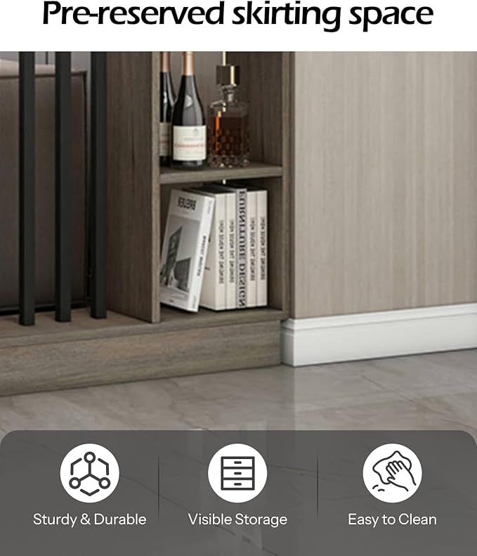 Wall Room Divider, Storage Cabinet Storage Display with Shelves, Modern Freestanding Wood Room Divider Screen, Wall Privacy Screens for Home Decorative (Grey Oak+Black,39.5" L x 9.5" W x 79.5" H)