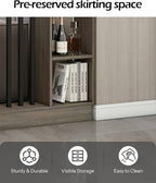 Wall Room Divider, Storage Cabinet Storage Display with Shelves, Modern Freestanding Wood Room Divider Screen, Wall Privacy Screens for Home Decorative (Grey Oak+Black,55" L x 9.5" W x 79.5" H)