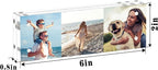 ILYXY 5 Pack Acrylic Frame 2x6, 20% Thicker, 20mm Thick Frameless Clear Picture Frame, Double Sided Magnetic Photo Frame, Free Standing Desktop Display Stand Acrylic Picture Frames