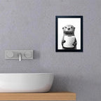 Funny Bathroom Wall Decor Framed Black and White Bathroom Wall Art Toilet Paper in Little Funny Raccoon's Hand Animal Canvas Print Painting Artworks
