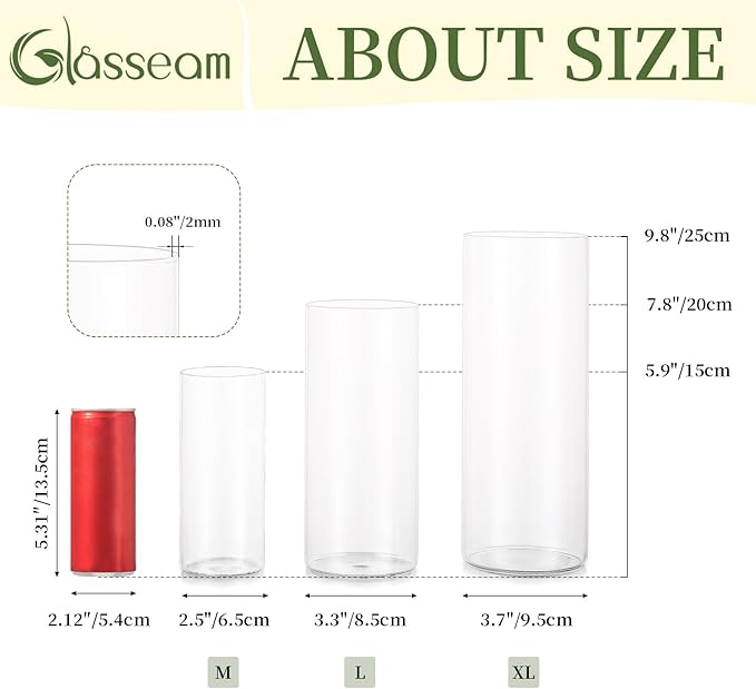 Glasseam Hurricane Glass Candle Holders: 30 Pcs Cylinder Glass Pillar Candle Holder Set for Table Centerpiece Clear Cylinder Vase Bulk Hurricane Vases for Centerpieces Wedding Party Christmas Decor