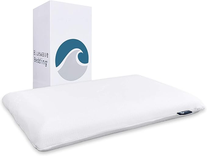 Bluewave Bedding Super Slim Gel Memory Foam Pillow for Stomach and Back Sleepers - Thin, Flat Design for Cervical Neck Alignment and Deeper Sleep (3.25-Inches Height, Standard Size)