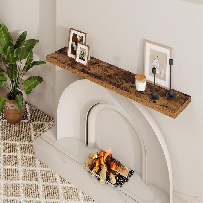 Dreamland 48 inch Floating Shelves for Wall Large Wall Mounted Shelves with Invisible Brackets, Brown Long Shelves for Bathroom, Living Room, Kitchen, Office, 48x9.1 inch deep Set of 2