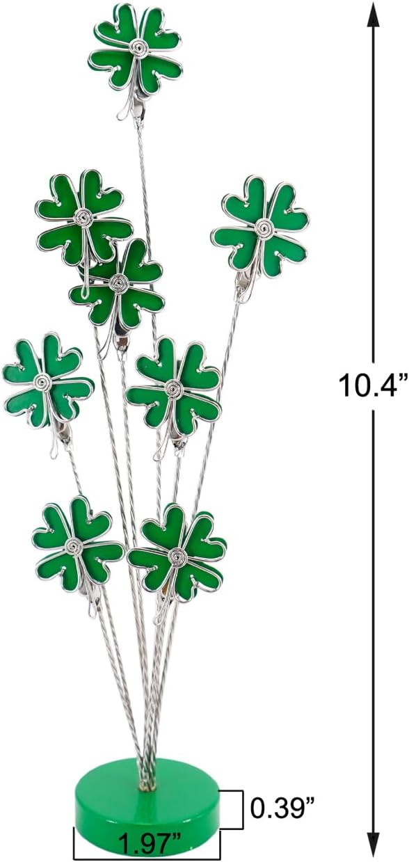 8-Branch Family Tree Picture Frame Holder, Card Photo Clips Holder Desk Stand for Memo Paper Note Photo Christmas Wedding Card Display (Green Clover)