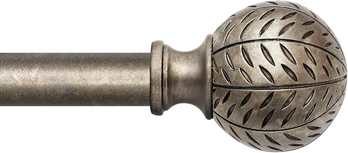 Silver Curtain Rods for Windows 28 to 48 Inch,1'' Diameter Drapery Rods with Leaf Pattern Finials,Boho Adjustable Heavy Duty Curtain Rods Set,18-60'',Retro Silver