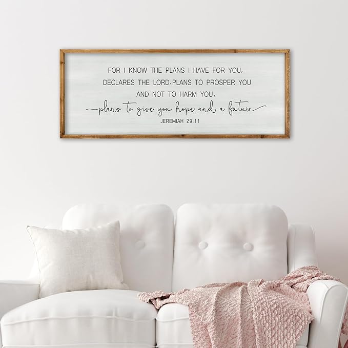 ZZJJHYWGQ Bible Verse Wall Art Jeremiah 29:11 Print Sign 40"×15" Christian Inspirational Quotes Decor For I Know The Plans I Have For You Large Religious for Living Room Office Wall Hanging (Wood)