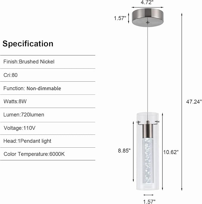 3-Pack Modern Pendant Lighting Satin Nickel,24W Light Chandelier with LED Bulb, Updated Housing and Bubble Kitchen Light for Kitchen,Dining Room,Living Room,Corridor and Restaurant, 6000K