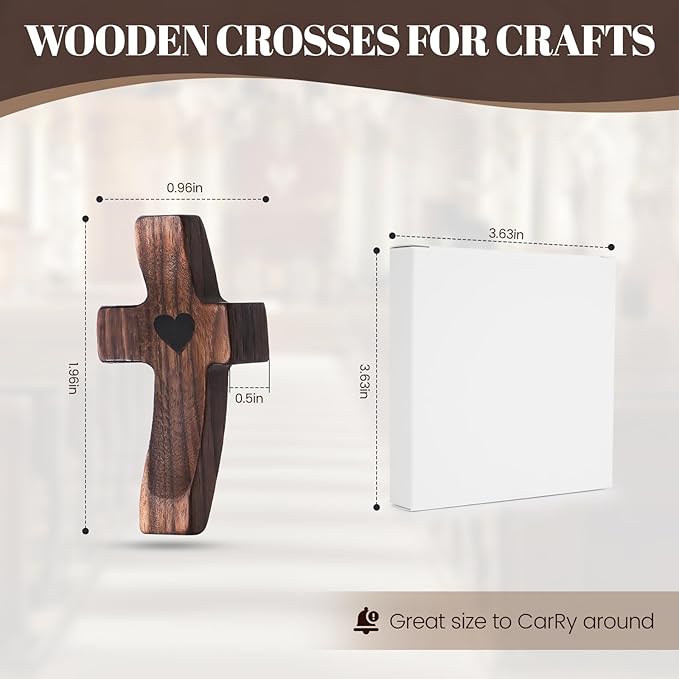 Yaoerlingiiu 8PCs Wooden Fidget Cross My Heart -StressRelief Prayer Cross Christian Encouragement Gift ChristmasGift for Adults/ Handheld Fidget Faith & AnxietySmall Wooden Croses for pocket prayers Prayer rosfor Hand Wall Crosses( Walnut Wood )